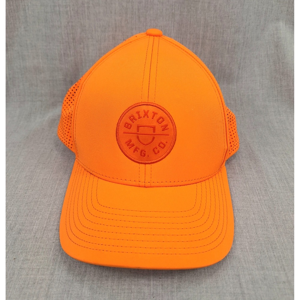 Brixton MFG Co Neon Orange Snapback Hat Perforated Mesh Trucker Cap Logo Patch